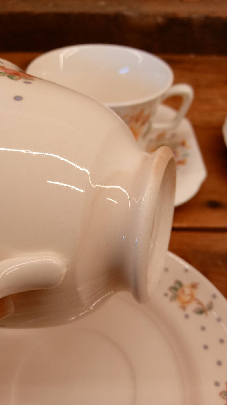 6 Odd Tea Cups and Saucers, Mad Hatter, Pottery, Vintage Wedding, Tea