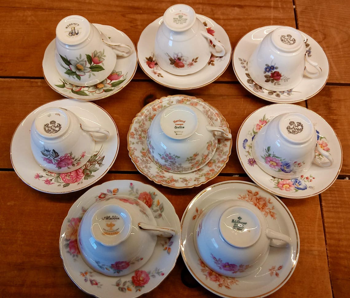 8 Odd Tea Cups and Saucers Mad Hatter English Bavarian Etsy