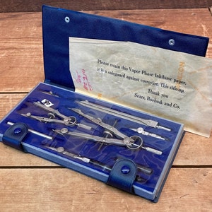 Vintage Sears Drafting Set #608.5124.2 Made in Germany - Complete Set of Drafting Instruments in Original Vinyl Case