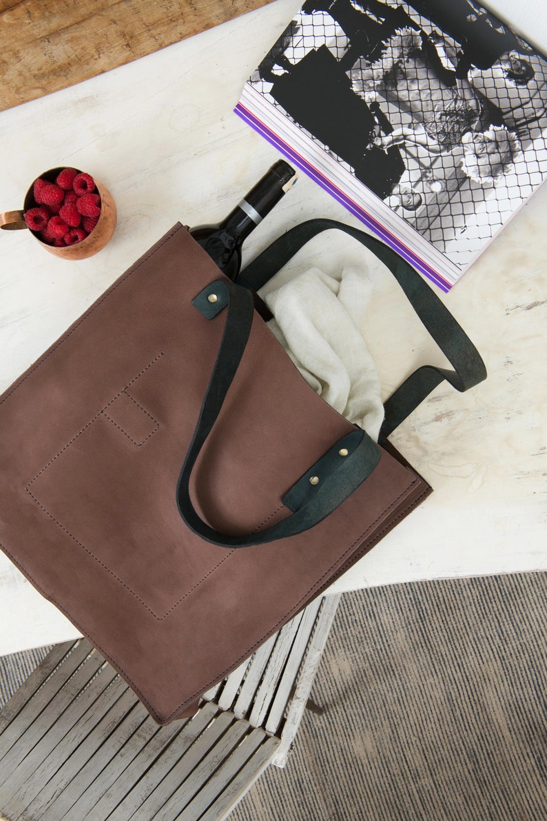 Handmade Versatile Vintage Leather Tote Bag Size 15x1538cmx38cm Messenger and Laptop Shoulder Bag For Women image 3