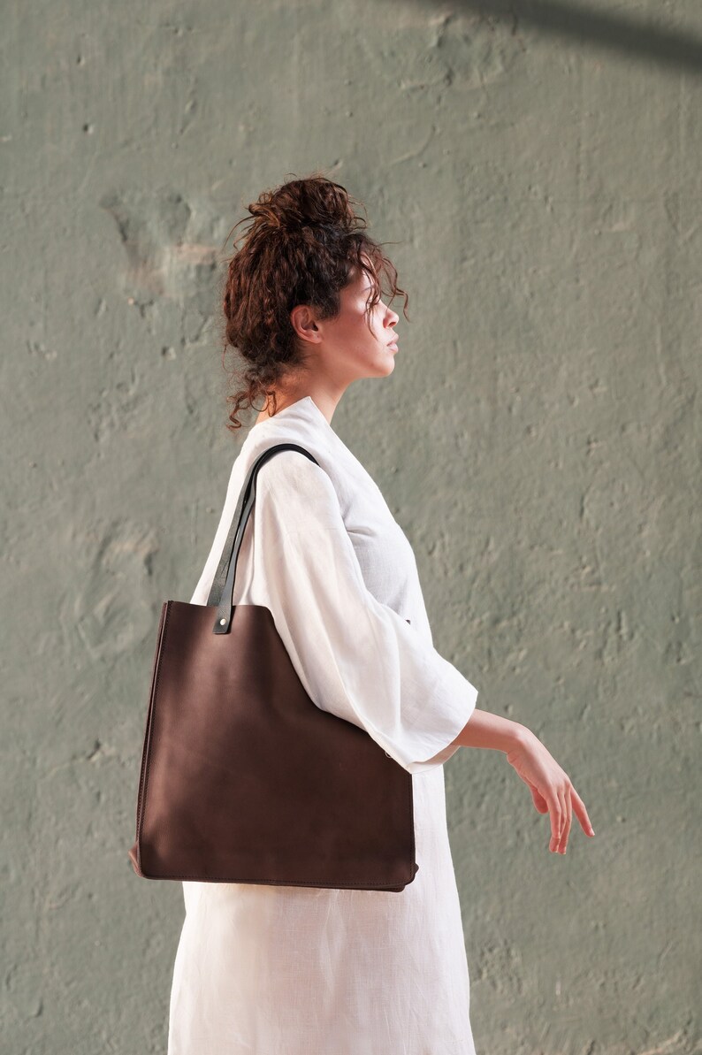 Handmade Versatile Vintage Leather Tote Bag Size 15x1538cmx38cm Messenger and Laptop Shoulder Bag For Women image 1