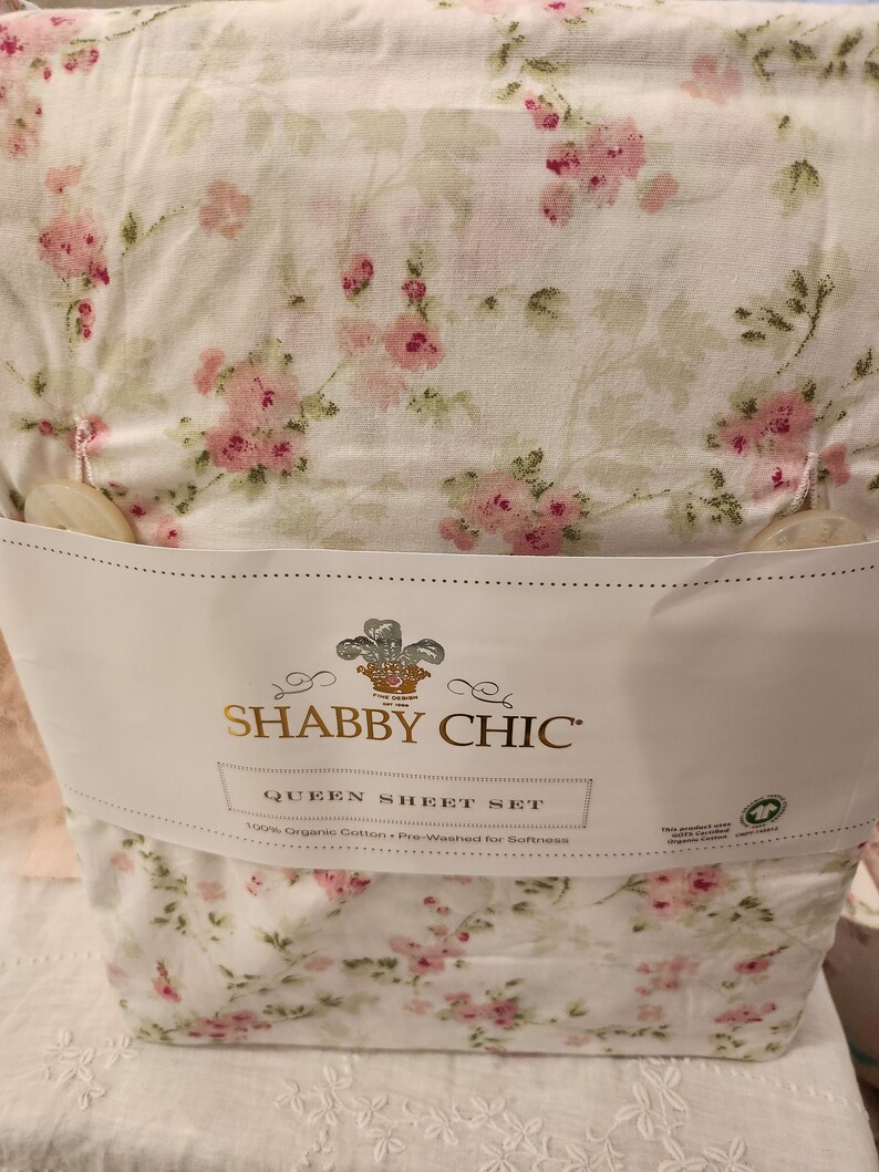 New Shabby Chic Queen Pink White Floral Sheet Set Two Matching