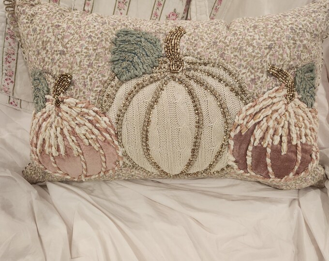 New Shabby Chic Pink Knit Beaded Rachel Ashwell Holiday Pillow Teal ...