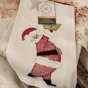 RACHEL ASHWELL FARMHOUSE (3) KITCHEN TOWELS MERRY CHRISTMAS RED 20