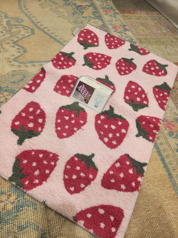 pink strawberry mat いちごのマット Pink Strawberry Bath Mat - Rachel Ashwell Shabby Chic Rug - Etsy