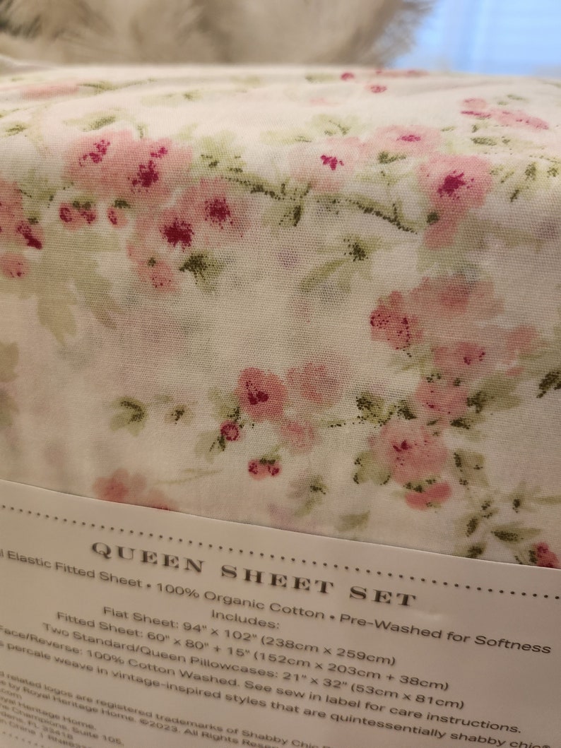 New Shabby Chic Queen Pink White Floral Sheet Set Two Matching
