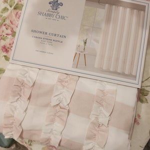 Rideau de douche Shabby Chic simple Rachel Ashwell, style ferme cottage chic, volants rose blanc