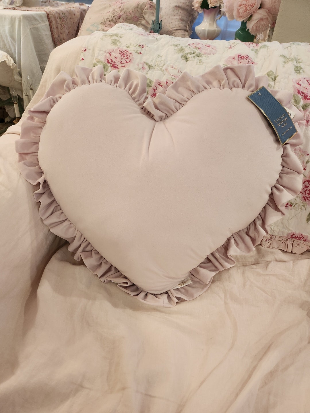 Prettiest Large Pink Heart Throw Pillow With Ruffle Valentines Day