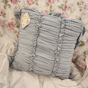 New Shabby Chic blue gray waffle pillow ruffle rachel ashwell farmhouse cottage chic spring summer cozy soft party holiday