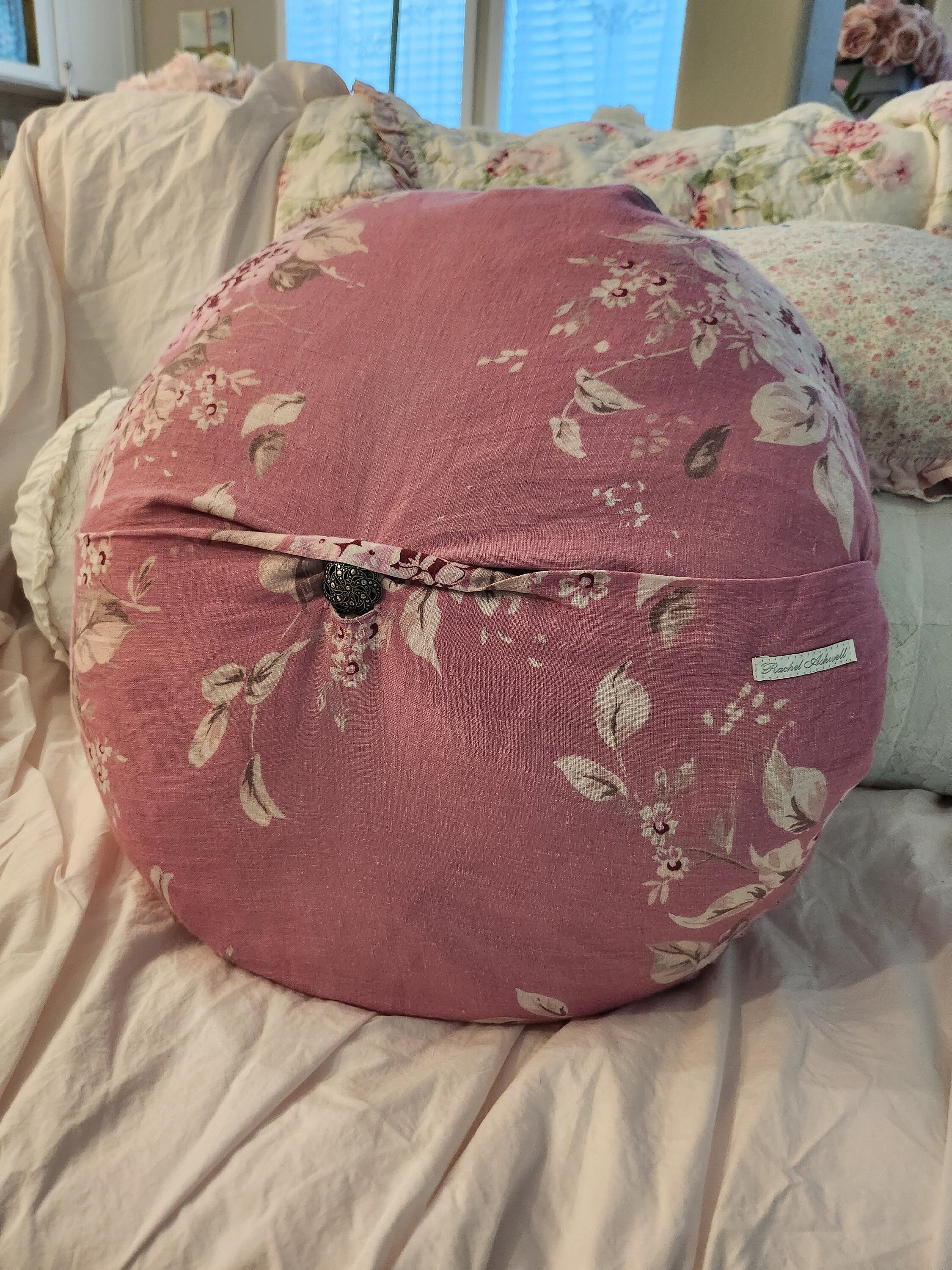 Linen Rachel Ashwell Round Pillow Rasberry Shabby Chic Farmhouse ...