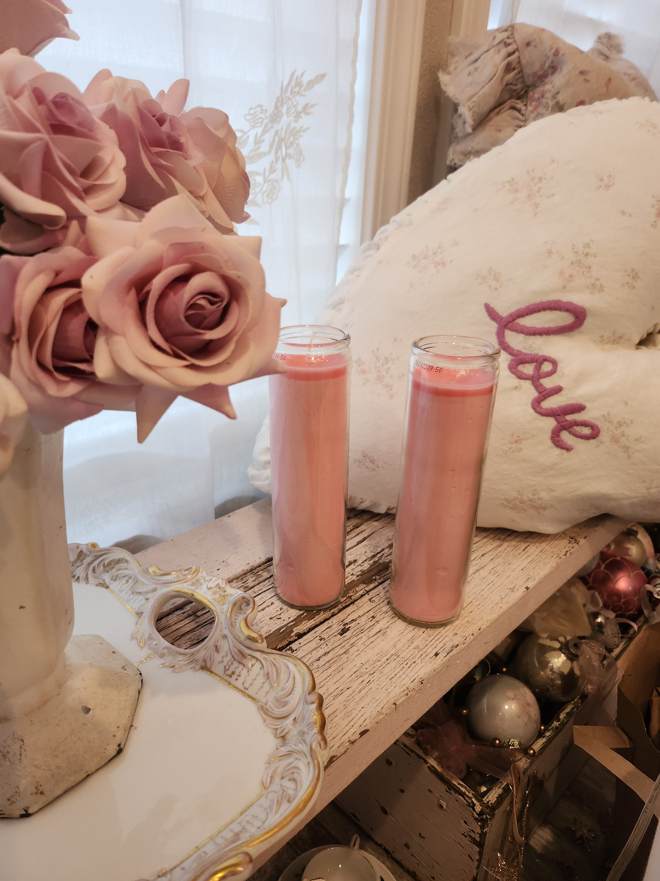 Pink Shabby Chic Candles in Glass Jar Holder, Set of 2 - Etsy