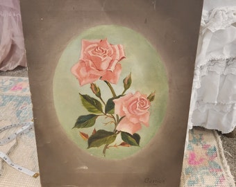 Vintage floral painting shabby chic farmhouse cottage chic