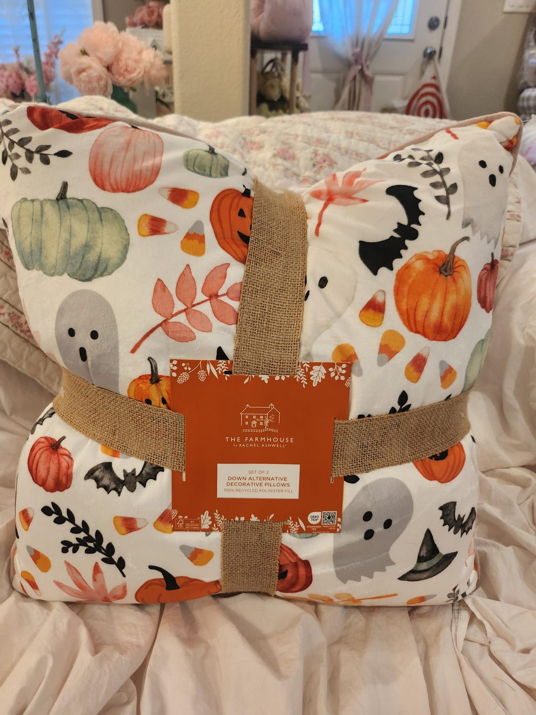 Rachel Ashwell Halloween Pillows: Shabby Chic Pumpkin Ghost Set - Etsy