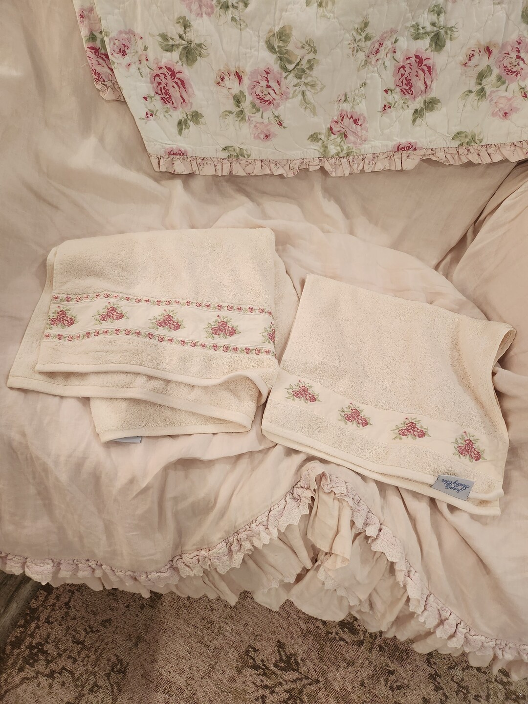 NOS Rare Simple Shabby Chic Target Bath Towel and Hand Towel Pink