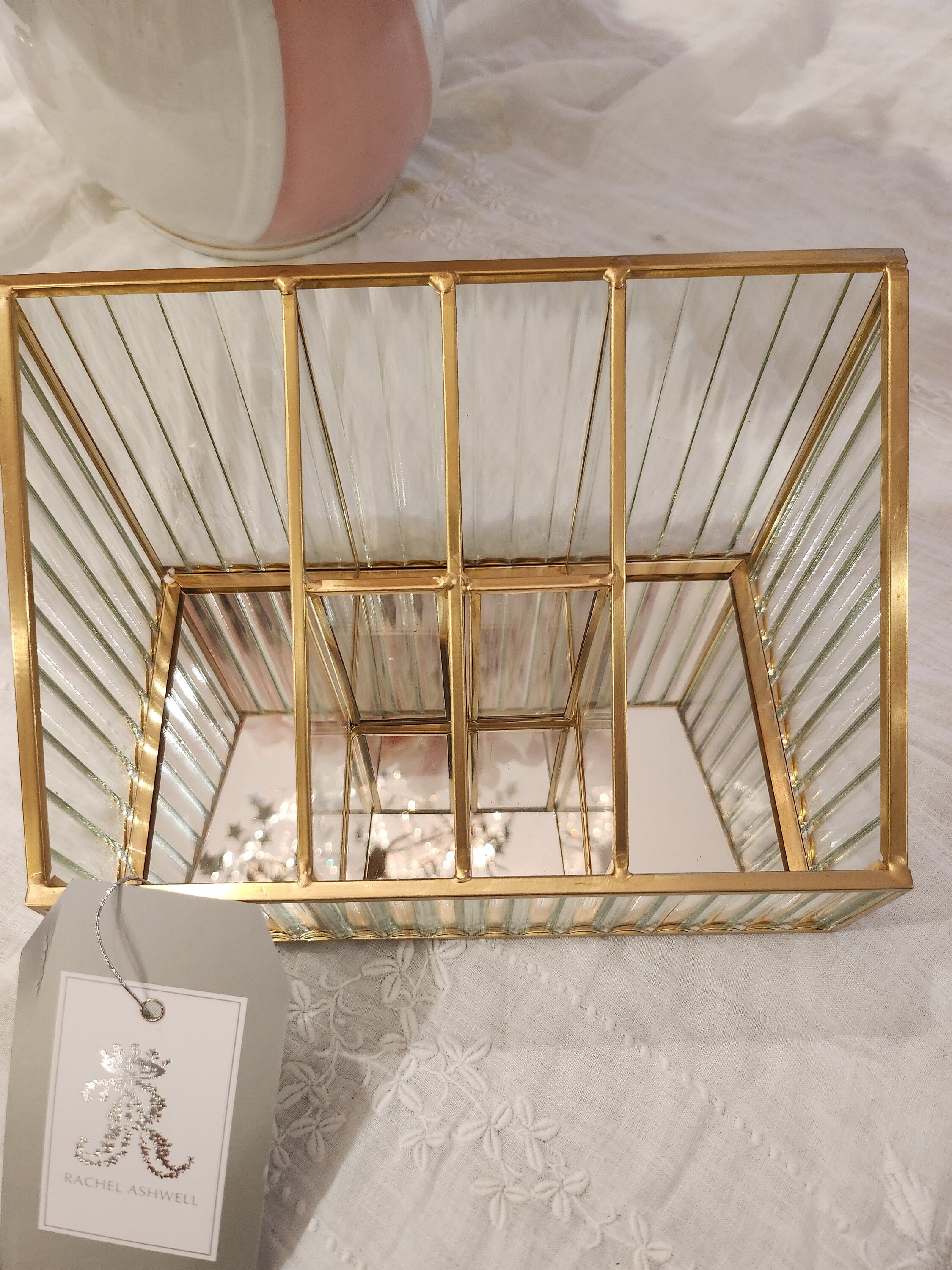 Rachel Ashwell Glass Organizer Jewelry Makeup Kitchen Bathroom Desk