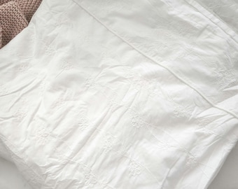 Shabby Chic White Cotton Queen Duvet: Embroidered Roses Floral Edging