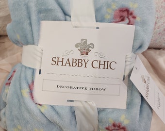 New lightweight Shabby Chic decorative throw blanket blue floral cozy fall holiday soft cozy l