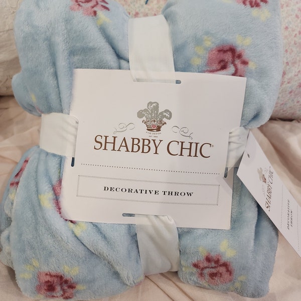 New lightweight Shabby Chic decorative throw blanket blue floral cozy fall holiday soft cozy l