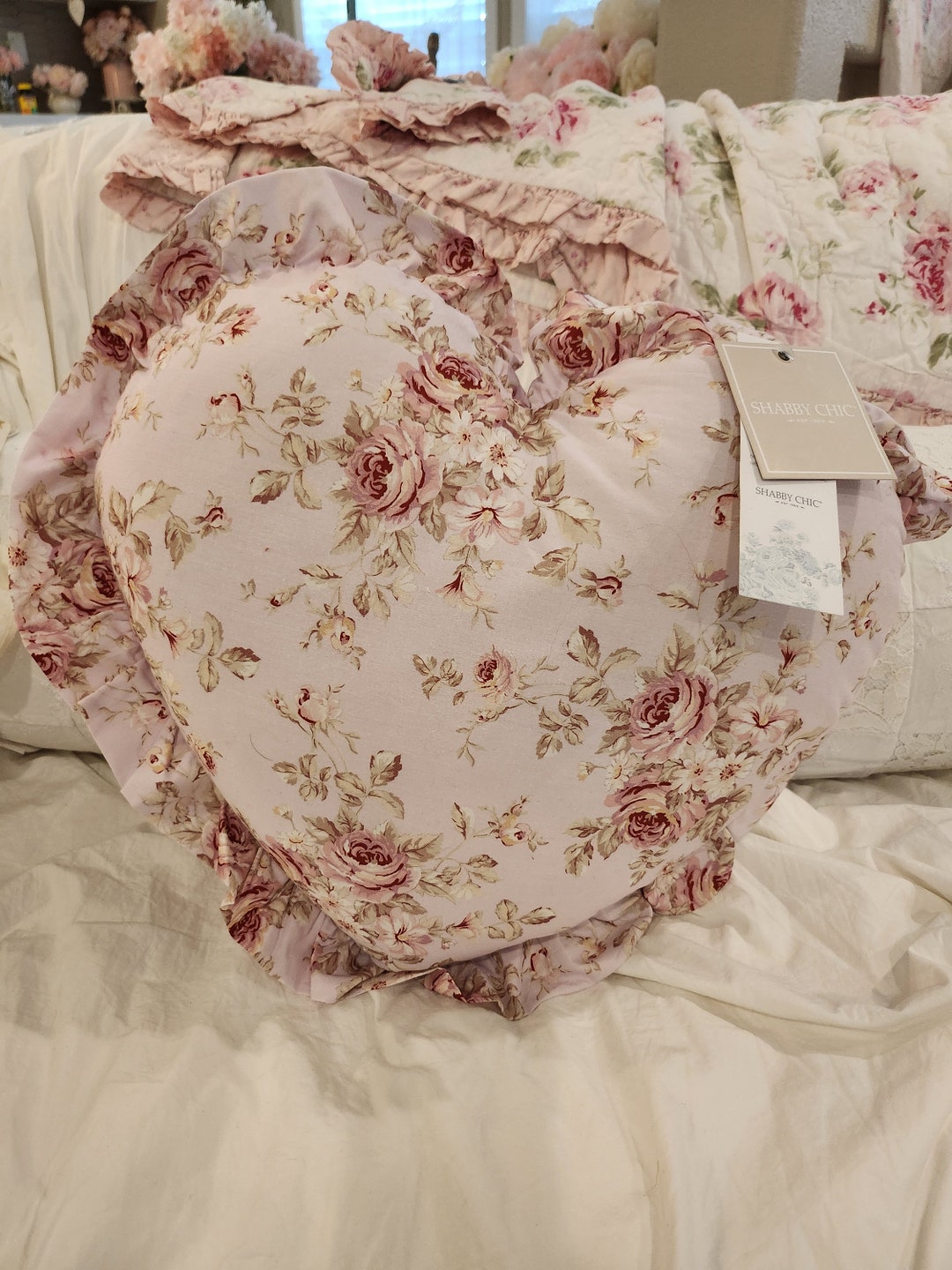 Brand New Floral Shabby Chic Heart Pillow Rachel Ashwell Farmhouse ...