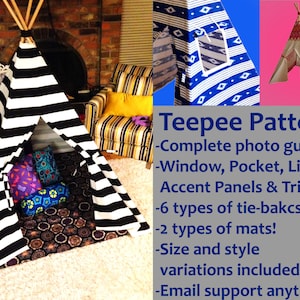 Marvellous Magical Teepee Pattern Mat, Pillow, Windows, Pockets, Lights & MoreKids Tee Pee/Tipi/Tent/Playhouse/Nursery-ALL Fabrics Types image 1