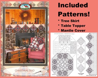 Christmas Trio Quilt Patterns, Great Christmas Gift: Tree Skirt, Table runner, Mantle Cover-Patchwork Schoolhouse PDF Instant Download