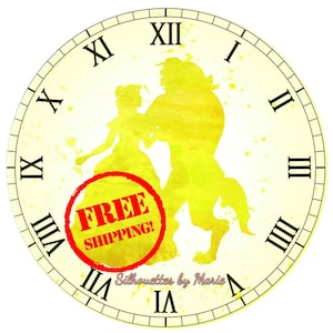 Belle and Beast Watercolor Clock