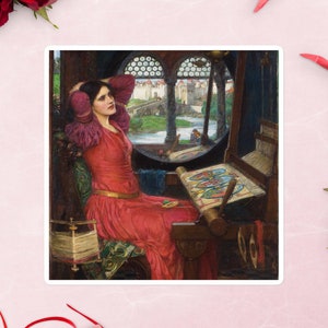 Lady of Shalott-sticker zonder luchtbellen 5,5 x 5,5 inch schilderij tragische heldin John W Waterhouse