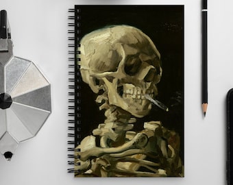 Van Gogh "Skelettskalle" - Konstinspirerad spiralanteckningsbok Goth Halloween Spöklikt skrivande Dagbok Gåva