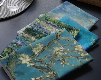 Impressionist Blues - Cloth Napkin (Set of 4) Renoir, Monet, Van Gogh Art-Inspired Table Decor Cottagecore Gift Almond Blossoms Water Lilies