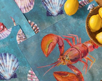 Coastal Vibes - Placemat (Set of 4) Shells Lobster Crab Ocean Summer Dining Room Decor Coastal Grandma Era