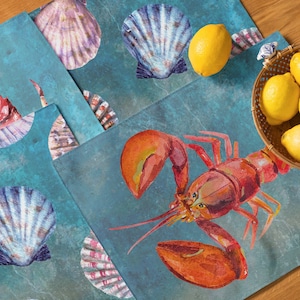 Coastal Vibes - Placemat (Set of 4) Shells Lobster Crab Ocean Summer Dining Room Decor Coastal Grandma Era