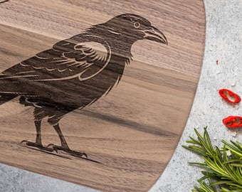 Raven Cutting Board - Small/Large Walnut/Maple - Dark Cottagecore Goth Poe Housewarming Witchy Kitchen Gift