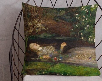 Ophelia by Millais - Art-Inspired Throw Pillow - Famous Painting Museum Gift Tragic Female Hamlet