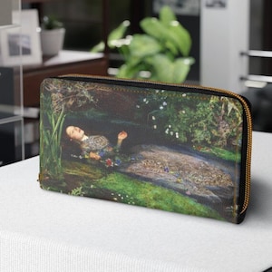 Cartera de piel sintética inspirada en el arte de Ophelia (Millais) (8" x 4"): regalo literario único de Shakespeare
