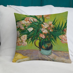 Van Gogh Oleanders - Art-Inspired Pillow (3 sizes) - Impressionist Floral Maximalist Cottagecore Home Linens Gifts