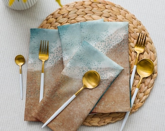 Beach Vibes - Fabric Napkins (Set of 4, 20"x20") Artsy Table Linens Unique Gift