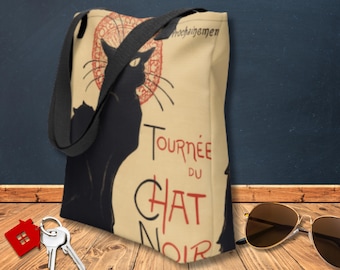 Le Chat Noir (The Black Cat) - Vintage French Poster - Tote Bag (15"x15") - Shopping Errands Travel School Gift