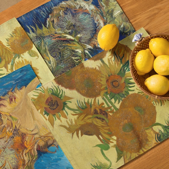 Vincent Van Gogh Sunflowers - Placemats (Set of 4) Blue Yellow Impressionist Art Gift Table Linens