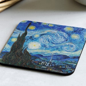 Vincent Van Gogh Starry Night - Cork Coaster - Impressionist Painting Art-Lover Gift - French Art - Famous Painting