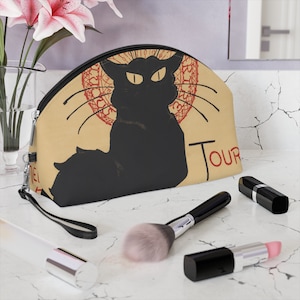Schwarze Katze - Chat Noir - Vintage französisches Poster - Kunstleder Make-Up Tasche (6 "x9") Reißverschluss Katzenliebhaber Geschenk
