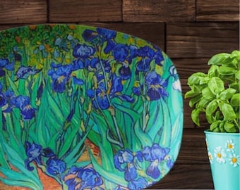 Van Gogh's Irises - Art-Inspired Platter (10"x14") Impressionist Floral Botanical Tableware Gift Mother's Day Spring Purple Green