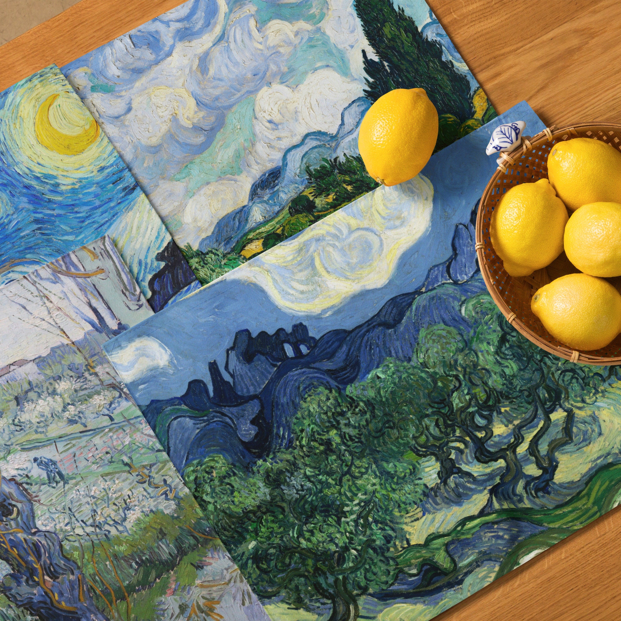 Vincent Van Gogh (Blue Theme) Placemat Set of 4 - Impressionist Maximalist Table Decor