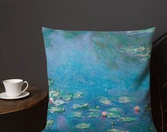 Monet Water Lilies - Art-Inspired Throw Pillow (18"x18" or 22"x22") Impressionist Cottagecore Nature Bedroom Living Room Decor