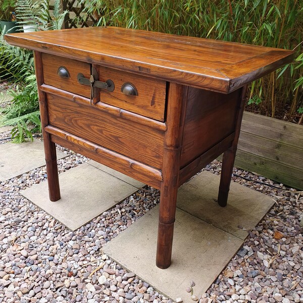 Oriental Hardwood Side Table With Hidden Compartment for documents etc