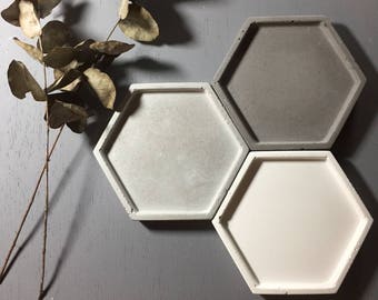 Concrete tray / dish / coaster / accessory holder in Hexagon shape