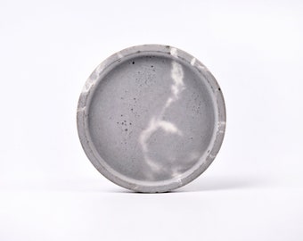 Grey marble patterned concrete tray / dish / coaster / accessory holder in Round shape (Small)