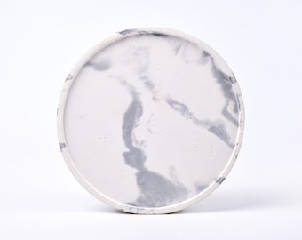 White marble patterned concrete tray / dish / coaster / accessory holder in Round shape (Large)