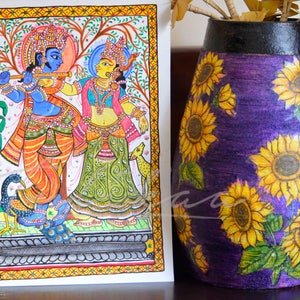 Print of Indian Tribal Patachitra Painting - Radha Krishna - Indian Art Print - Handpainted Print