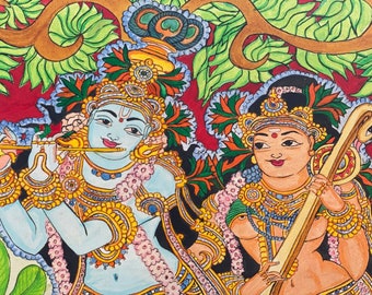 Kerala Mural style Radha Madhavam- Radha Krishna - art print - handmade painting - Indian ethnic art print