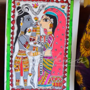 Indian Tribal Art -Print of  Madhubani Painting - Lord Shiv Parvati